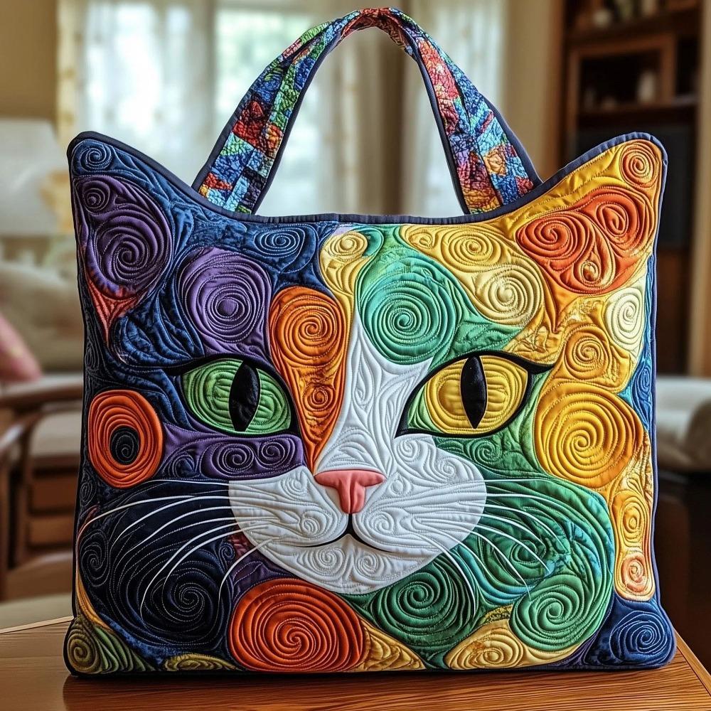 Cat Patterns Women Quilted Tote Bag 3D Printed Patterns Lightweight Travel Handbag Cotton Vintage Canvas Shoulder Bag Lady Girl