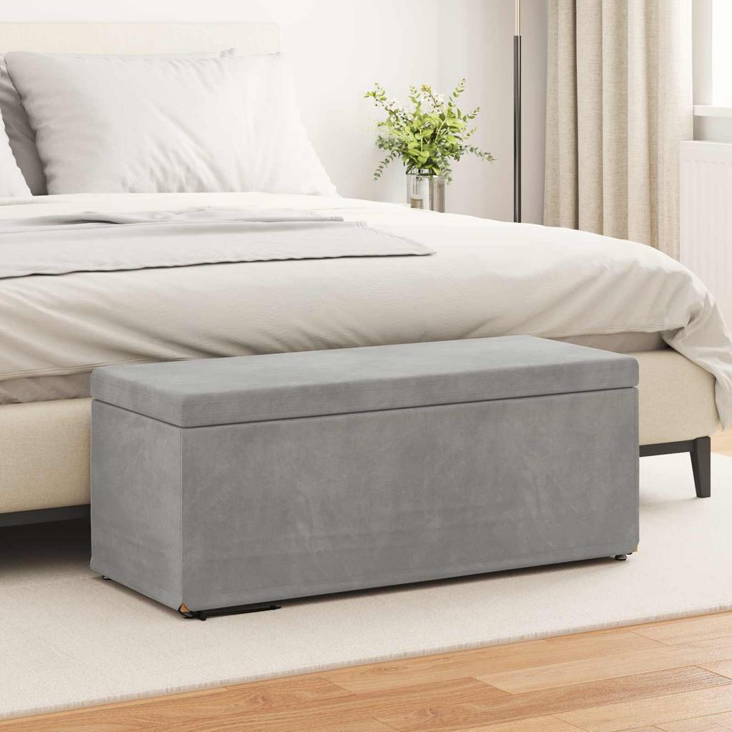 Stool Light Grey 101 x 41 x 40 cm Velvet and Engineered Wood