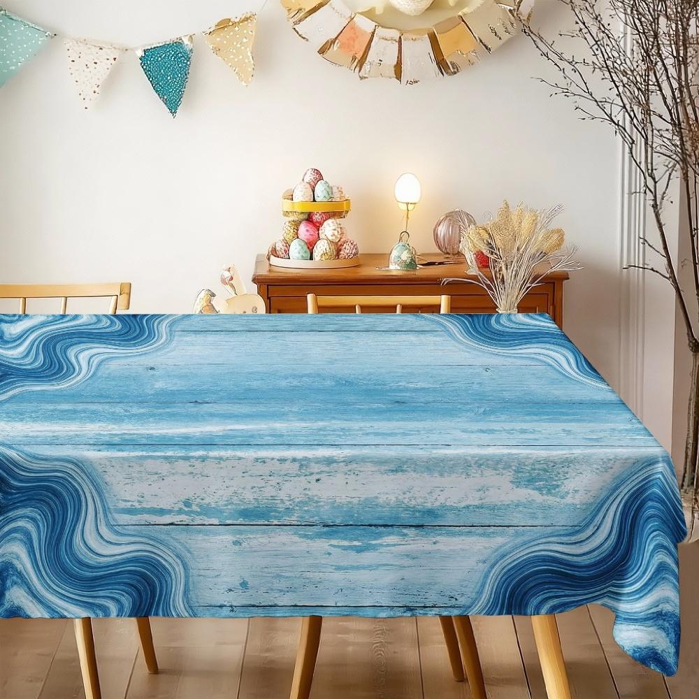 Ocean Wave Pattern Rectangle Tablecloth for Table Decor Kitchen Dining Waterproof Reusable Tablecloths for Table Picnic Party