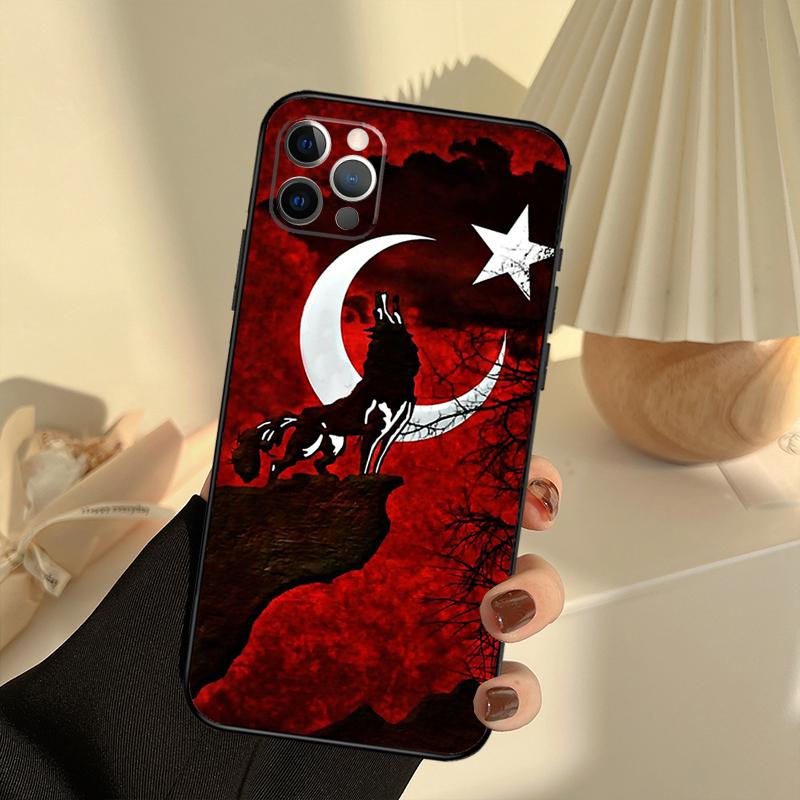 Turk Wolf Turkey Flag Case For iPhone 11 12 13 14 15 16 Pro Max Cover For iPhone 13 12 Mini XR X XS Max Plus