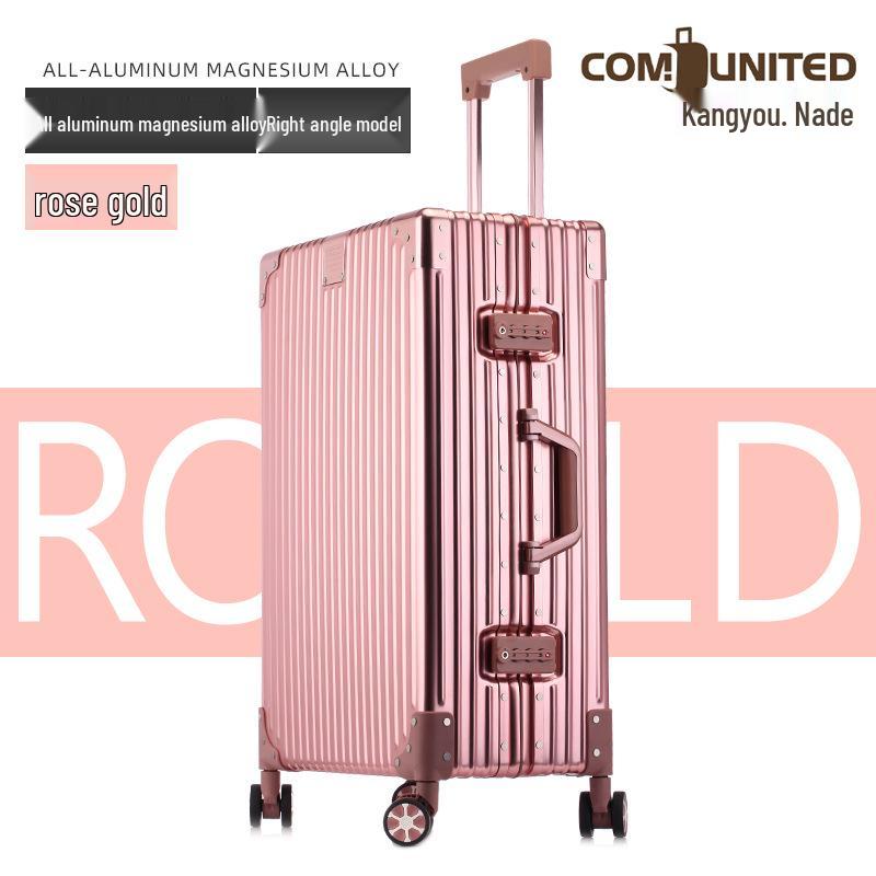 Aluminum-Magnesium Alloy Suitcase with Aluminum Frame, Universal Wheels, Combination Lock - 24" Carry-On for Students & Men's Business Travel.