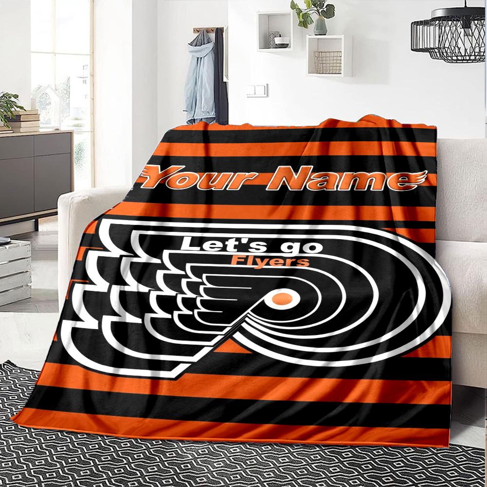Name Custom Philadelphia Flyers Logo Print Flannel Blanket High Quality Warm Comfortable Cover for All Seasons Perfect for Gifts Home Decor