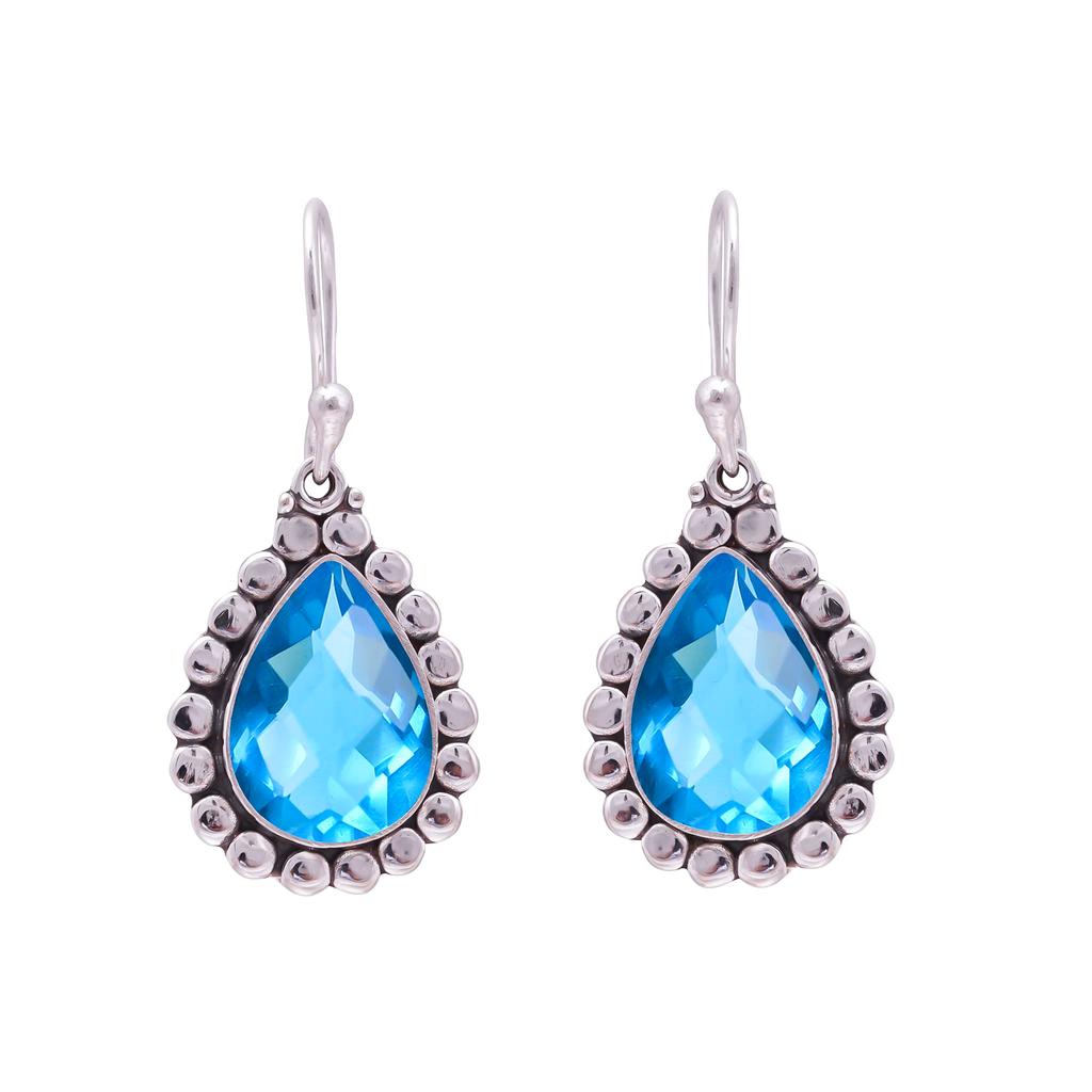 Swiss London Blue Topaz 925 Sterling Silver Earring V9563, Blue Earring, Pear Earring, Valentin's Day Gift, Gift For Her, Birthday Gift, Handmade Jewe