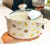Korean Style Cute Heart Ceramic Noodle Bowl with Lid for Dorm or Bedroom Microwave Use