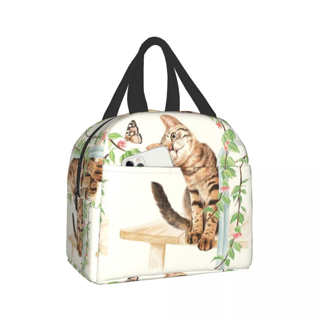 Insulated Lunch Bag Thermal Funny Cartoon Cats Tote Bags Cooler Picnic Food Lunch Box Bag For Kids Women Girls Men Children