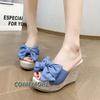 Women‘s Fashion Casual Party Club Shoes Bowknot Design Platform Wedge Slippers Sandal Woman Summer Fashion Flip Flops Round Head