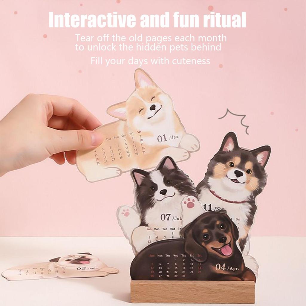 2026 Süße Katzen-Hunde-Serie Schreibtischkalender Tischplaner Jahresagenda Organizer Notizen für Zuhause Büro Schule Tagesplaner