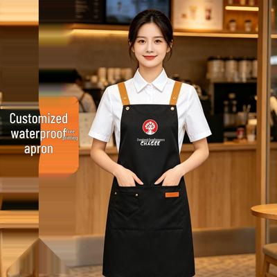 Custom Logo Waterproof & Oil-Proof Black Apron for Kitchen, Baking, Coffee Shop Workwear, Unisex Design