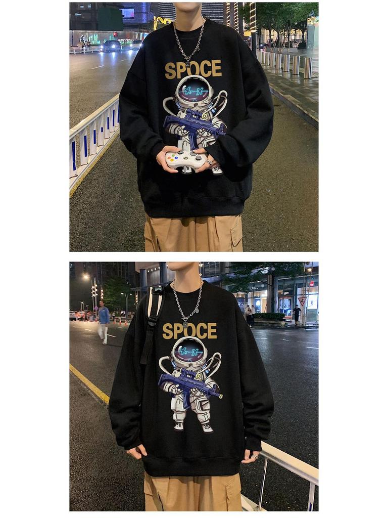 Hong Kong Style Men's Astronaut Long-Sleeve T-Shirt - Trendy, Versatile, Thin, Loose Fit for Autumn & Spring