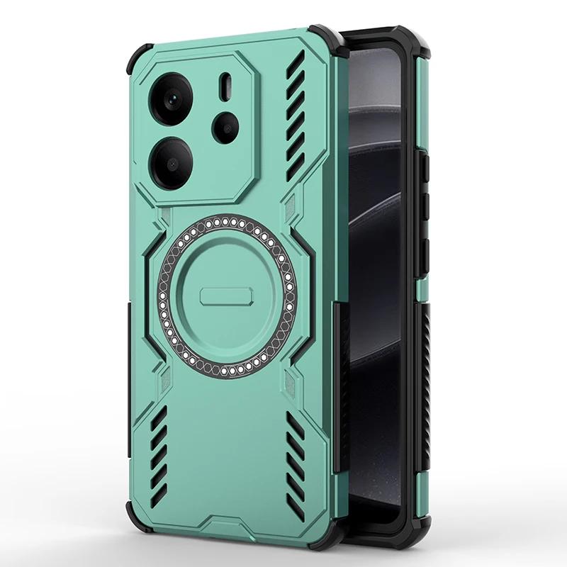 Heat Dissipation Armor Shockproof Magnetic Case For Xiaomi Redmi Note 14 4G 5G Global Four Corner Airbags Anti-fall Phone Cover