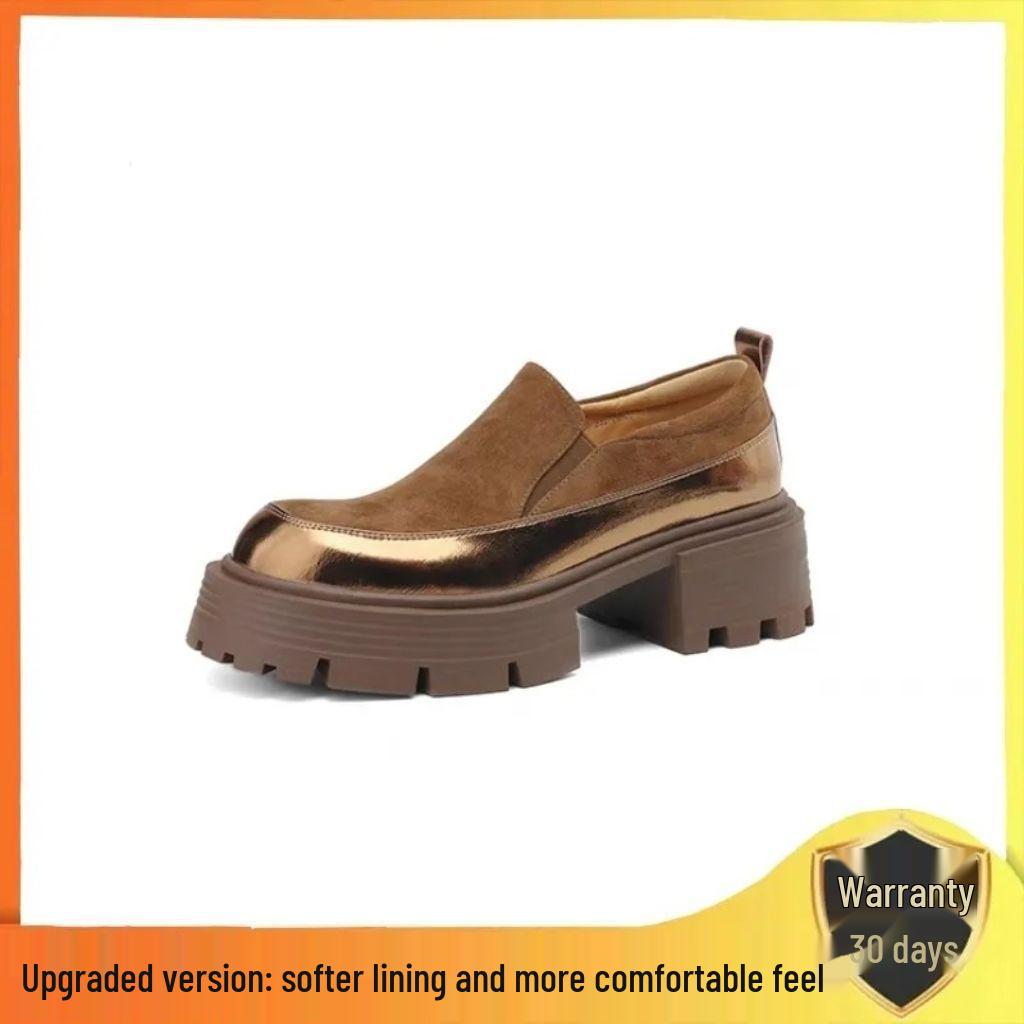 

Женские лоферы на платформе Весна/Лето 2025: Новые сандалии на массивном каблуке с вырезами, повседневная кожаная обувь и туфли-лодочки - Горячий стиль. Size 36