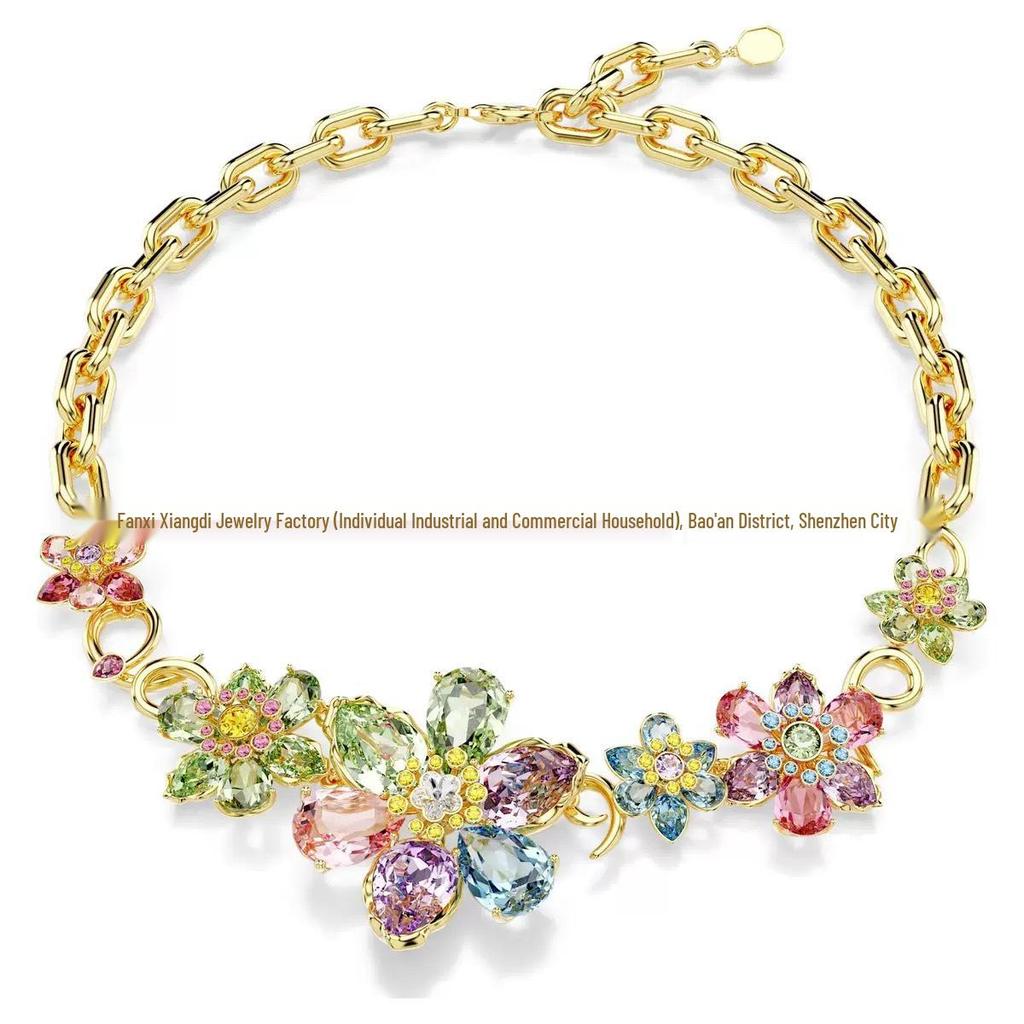 Idyllia Flower Dopamine Jewelry Set: Necklace, Bracelet, Earrings, Ring with Austria Crystals