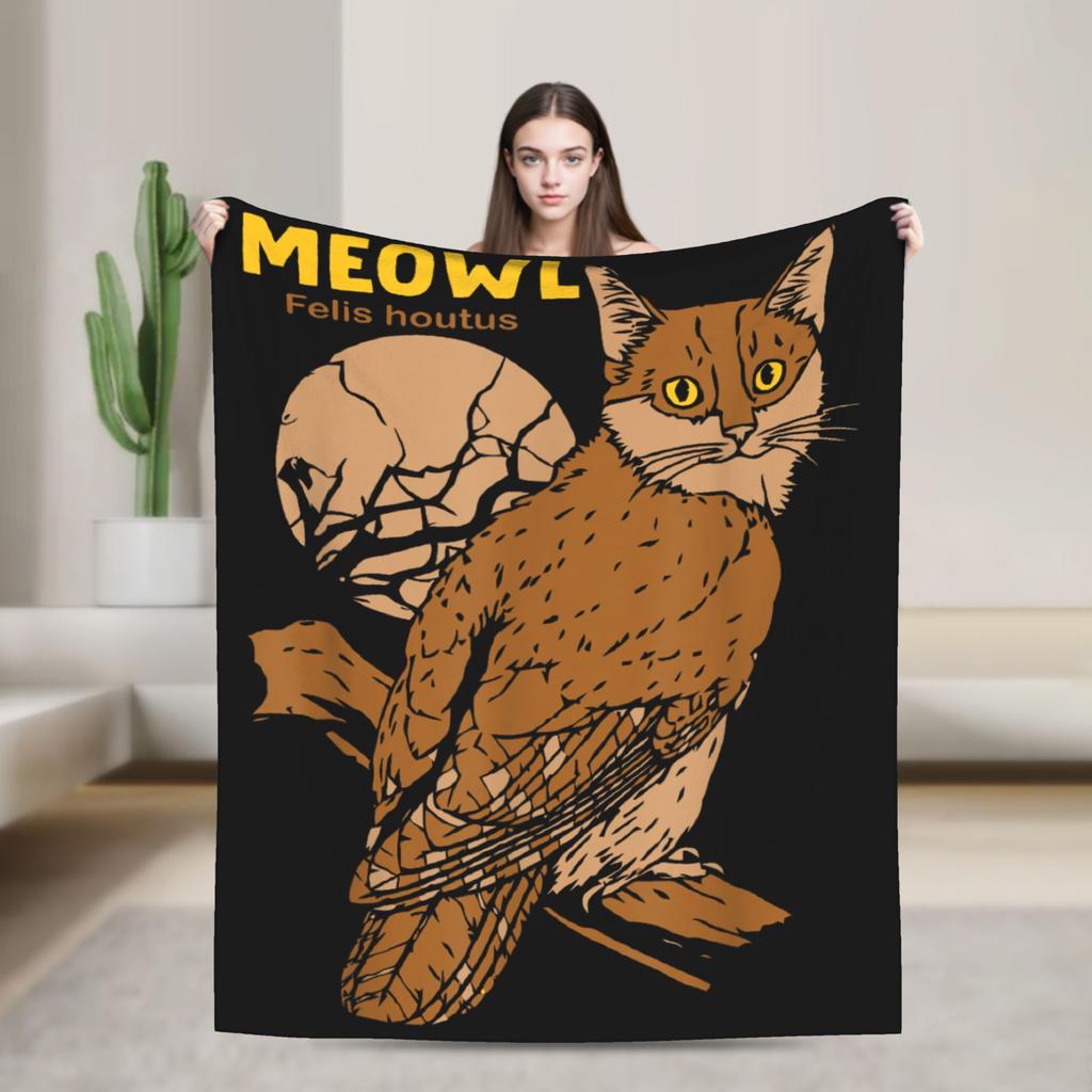 Meowl Gatto Gufo Meme di Tendenza Coperta Divertente Brainrot Coperta Plaid in Flanella Decorazione da Viaggio in Aereo Copriletti Traspirante