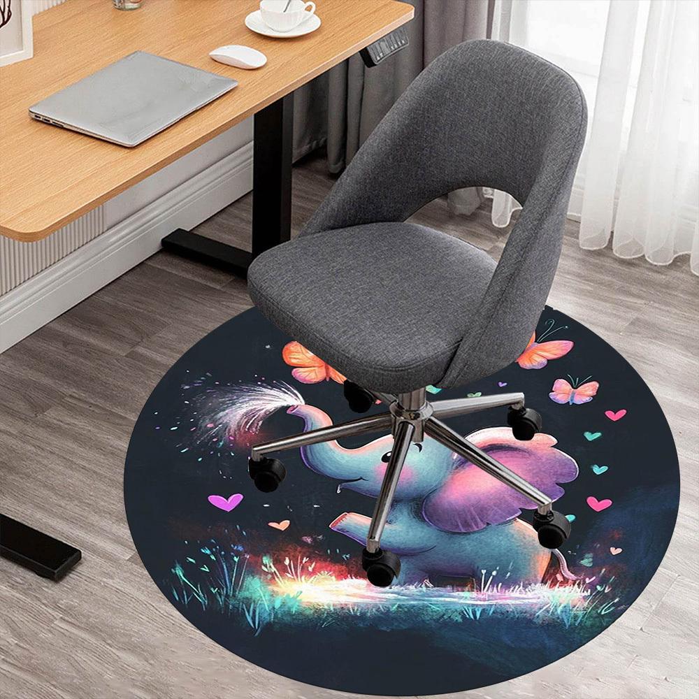 1PC Elephant Butterflies Hearts Round Chair Mat Area Rug - Non-Slip, Floor Mat for Office, Bedroom, Home Decor Christmas Gift C0528082