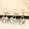 Keychain Pendant Heart Shape Charm Key Holder with Enamel Flower Design Lightweight Anti-Oxidation Durable Lobster Clasp Keyring