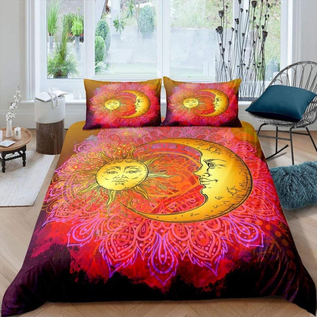 Comforter Sun Moon Queen Bohemian Black And White Print Yin Yang Comforter Galaxy Star Twin Bedding Set