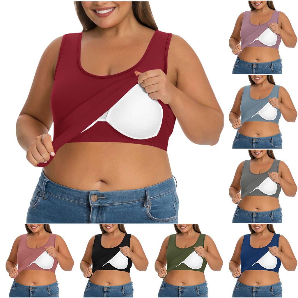 Women’s Plus Size Sleeveless Tank Top with Built In Bra Soft Stretchy Fabric Wireless Support Layered Design
