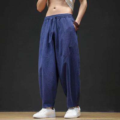 2026 Spring Autumn Chinese Style Casual Pants Men Loose Linen Harlan Pants Men Wide Leg Cotton Lantern Pants Hanfu Trousers