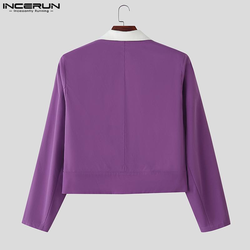 INCERUN Two Pieces Men Lapel Long Sleeve Patchwork Cropped Blazer Long Flare Pants Sets Outfits