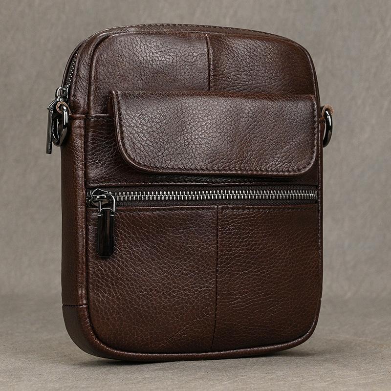 Casual top layer cowhide men's crossbody bag small shoulder bag outdoor waterproof mini waist bag for male phone pouch crossbody