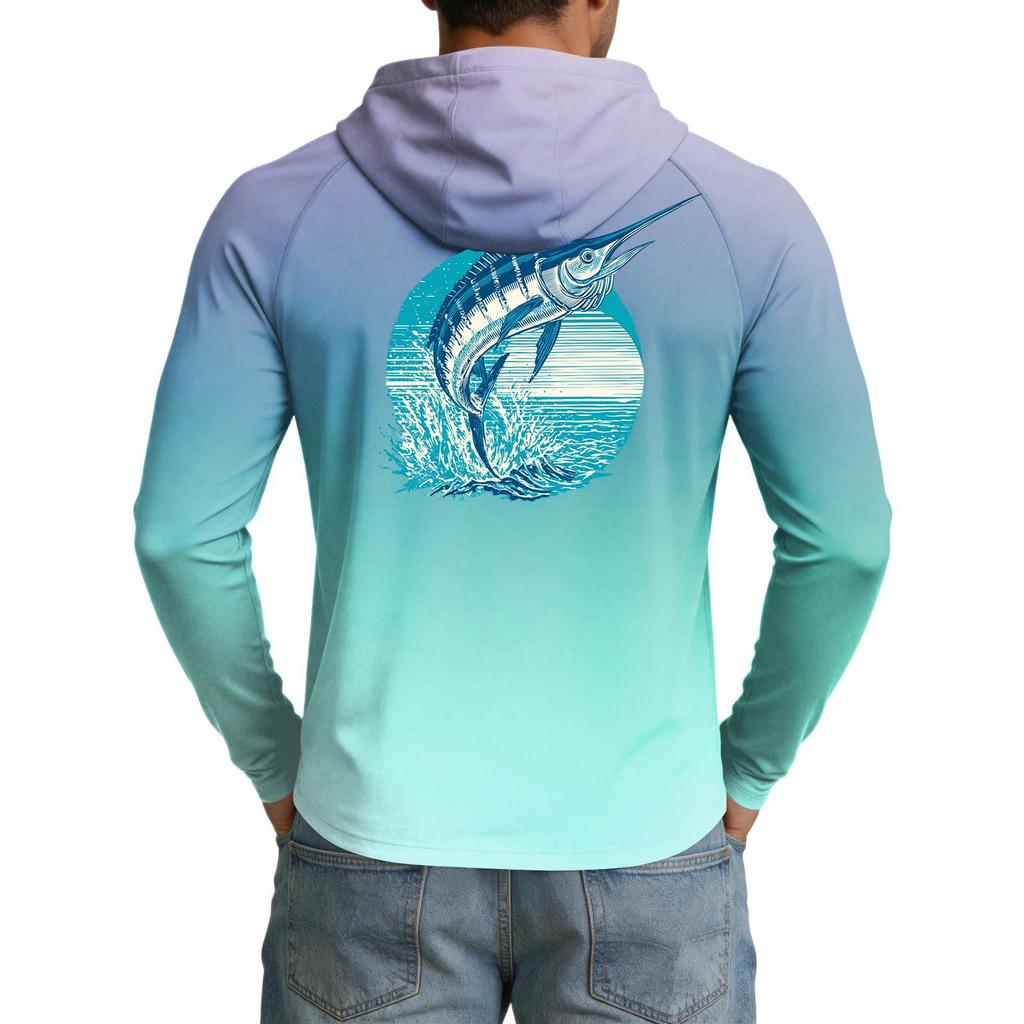 Men's UPF50+ Sun Protection Hoodie Long Sleeve Lightweight Stretch Outdoor Sports Shirt for Fishing Hiking Running