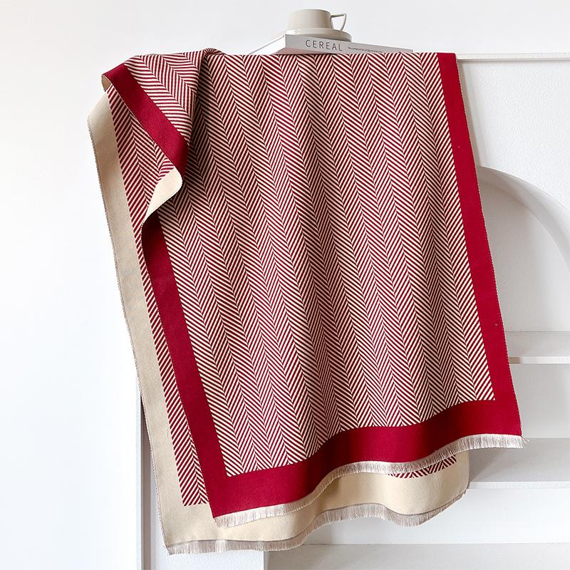 Geometric Stripes Simple Style Autumn And Winter Double-Sided Imitation Cashmere Scarf Winter High-End Warm Shawl