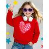 Girls' Crewneck Sweatshirt Heart Pattern with Golden And White Machine Washable, Spring And Autumn