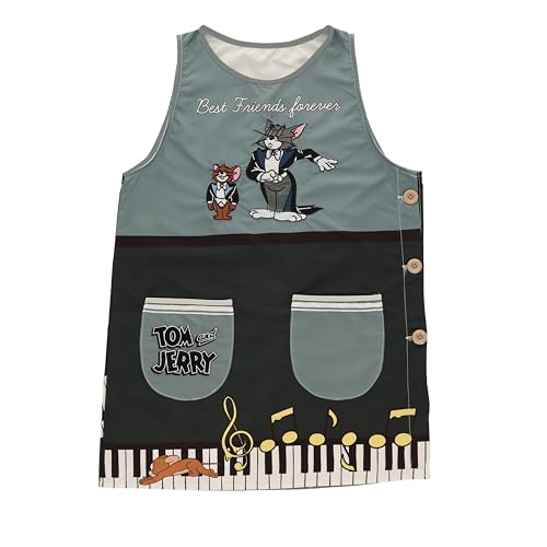 Marushin Run-Shaped Apron, Tom and Jerry Classic Friends, Cute Character Merchandise, Tom & Jerry Apron with Pockets, TC, Women s, Nursery School, Kin
