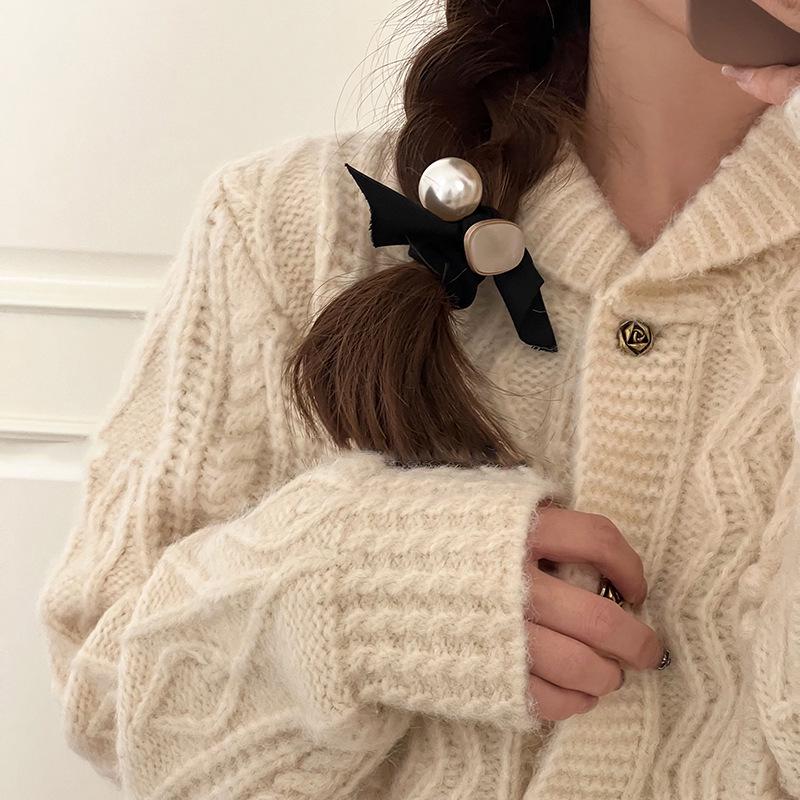 "2023 Pearl Bow Hair Ring: Elegant Headband & Rubber Band Hair Tie"