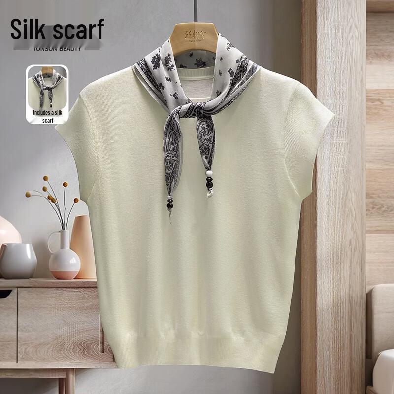 Sibaishe Women s Summer Round Neck Wool Blend Knit Top S