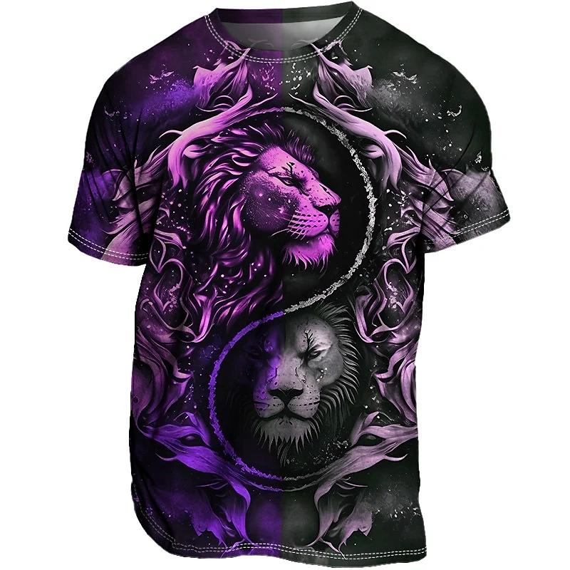 Übergroßes Herren-T-Shirt 3D Löwen-Print T-Shirts Tops Sommer Lässig Herren Tiermuster T-Shirt Streetwear Damen Mode Kleidung