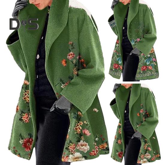 Ženy Jeseň Zima Kabát Kvetinová potlač Voľný Hrubý Teplý Dlhý rukáv Veľká veľkosť Stredná dĺžka Golier Elegantný štýl Street Cardigan Kabát