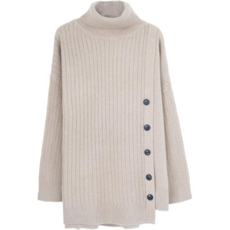 Boutons Chics d'Automne Pullovers Amples Unis Pull Femme Mode Manches Longues Pulls Tricotés Décontractés Hauts Tricotés pour Dames Pulls Femme Vintage 25523