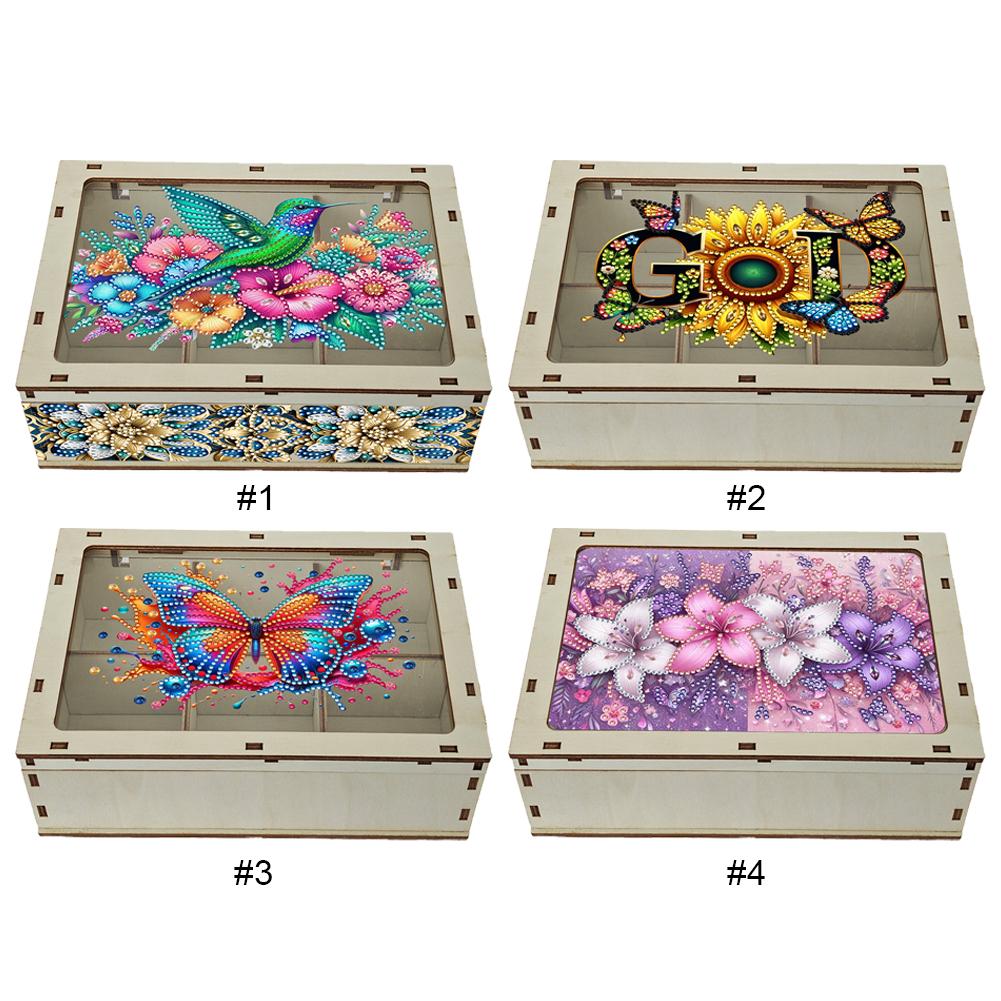 DIY 5D Diamond Painting Jewelry Box Wooden Box Diamond Art Jewelry Storage Case Diamond Painting Container Box for Women Girls