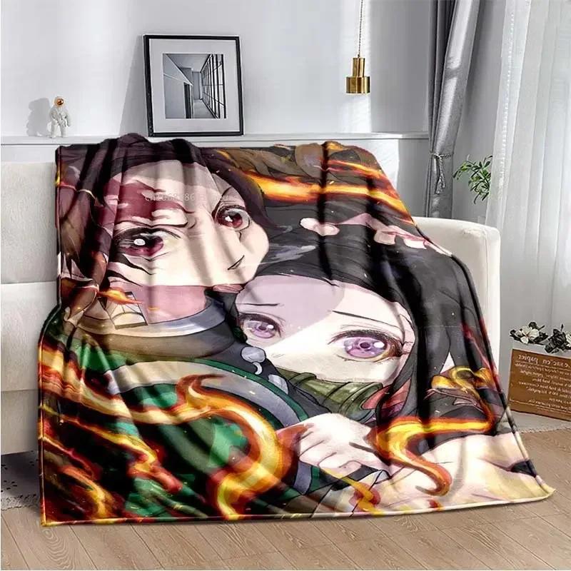 Anime Demon Slayer Kimetsu no Yaiba Fleece Blanket Nezuko Kamado Tanjiro Kamado Soft Bedding Bedspread Sofa Warming Cover