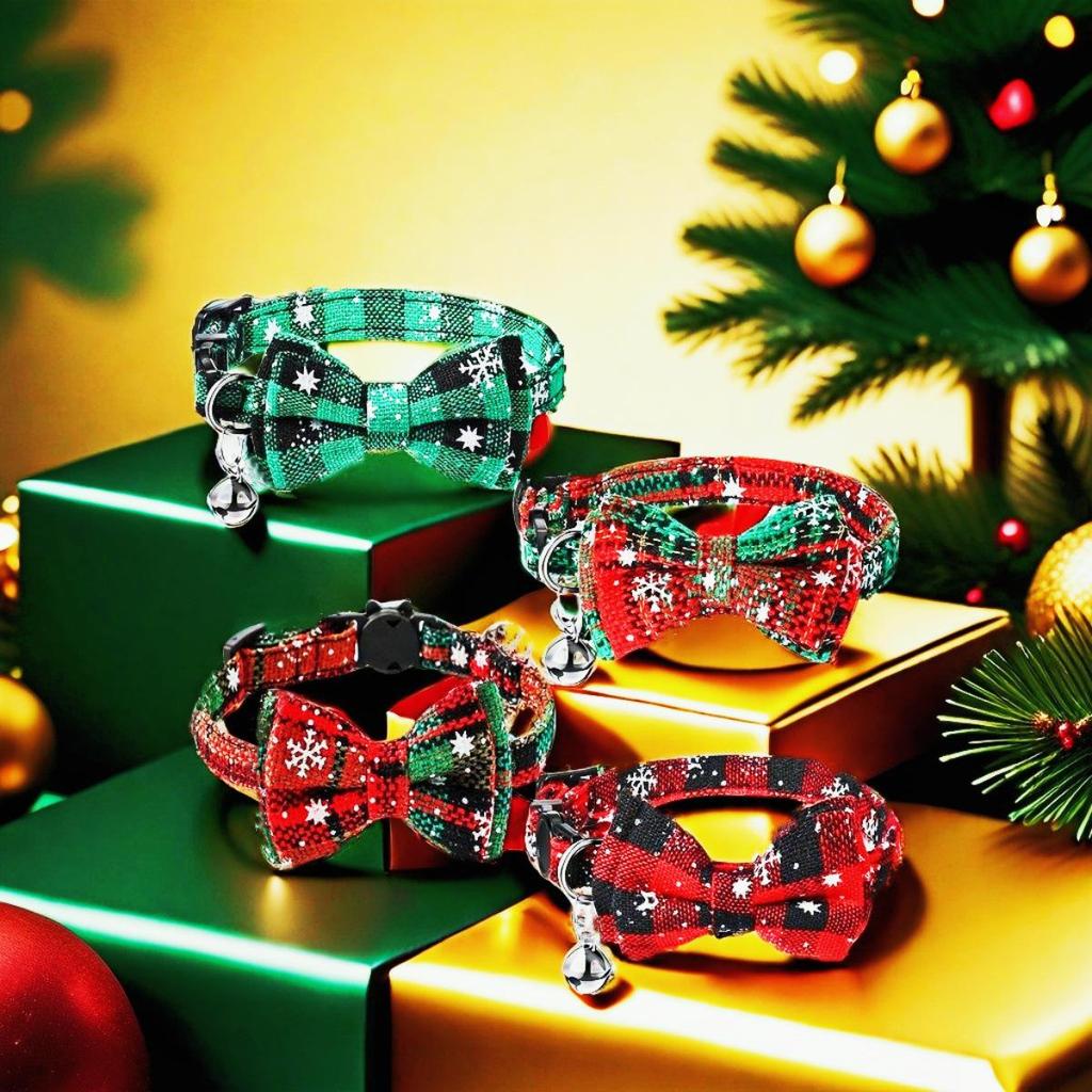 Christmas Bow Tie Collar for Cats and Dogs - Festive Holiday Pet Collar