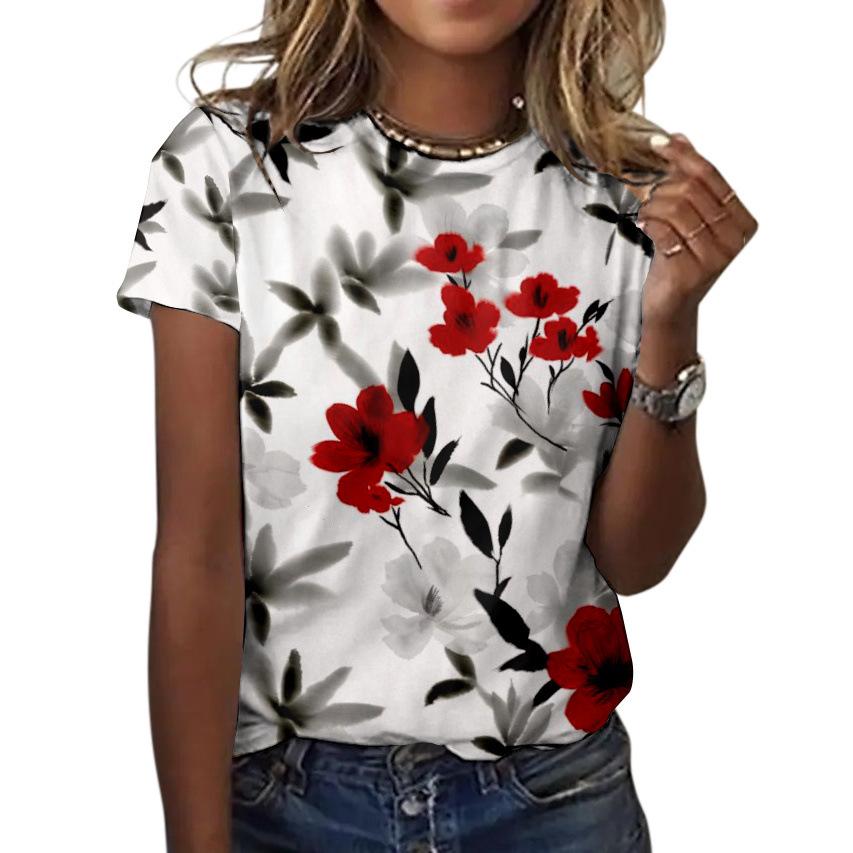 Floral Element Printing Casual Comfort Short Sleeve Fashion T-Shirts Women’s