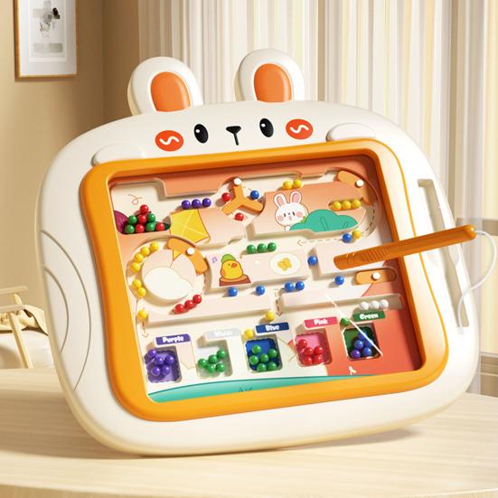 Rabbit Magnetic Bead Board Color Sorting Number Counting Maze Game Fine Motor Skills Beads Matching Kids Educational Preschool Learning Toy