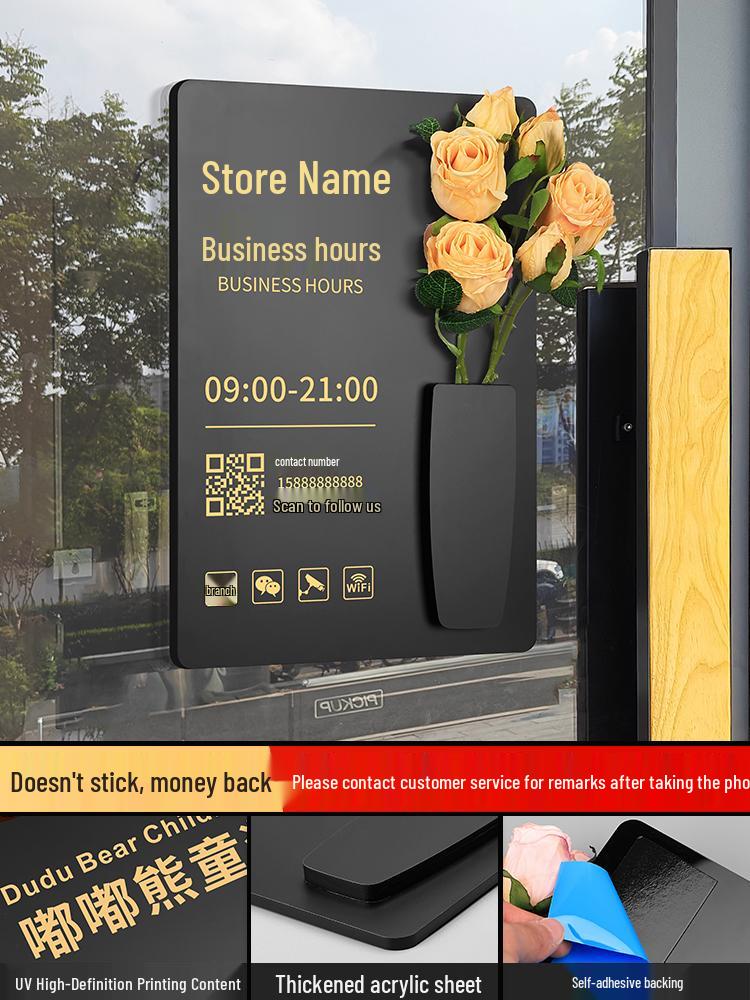 Custom Acrylic Business Hours Door Sign Sticker for Storefronts