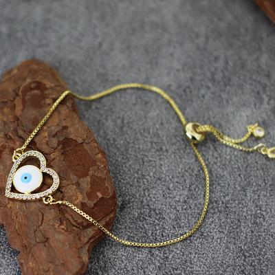 Luksusowa bransoletka w kształcie serca, inkrustowana diamentami, z okiem diabła, męska damska, w stylu etnicznym, prezent dla pary, dla przyjaciela, biżuteria na oczy, regulowana bransoletka