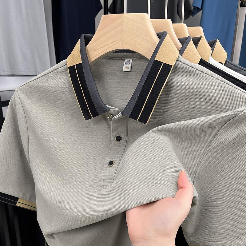 Polo cu Mânecă Scurtă pentru Bărbați, Trend Casual de Bun Gust pentru Bărbați, Tricou Subțire cu Guler Filetat în Culoare Contrastantă, cu Mânecă Scurtă