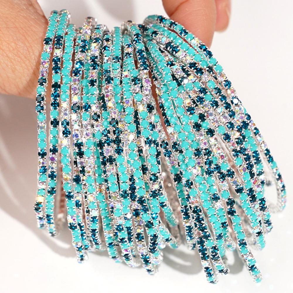 Fashion Bohemia Shining Inlay Colorful Rhinestone Single-row Square Elastic Bracelets for Women Men Couple Friends Jewelry Gift