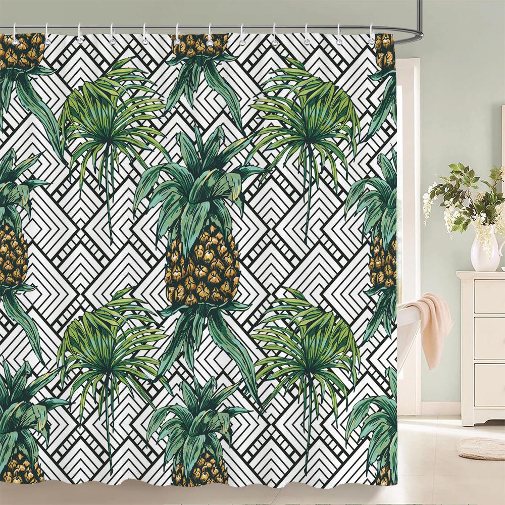 Fresh Pineapple Flower Tropical Green Plants Shower Curtain 3D Bath Screen Waterproof Fabric Bathroom Decoration Shower Curtains