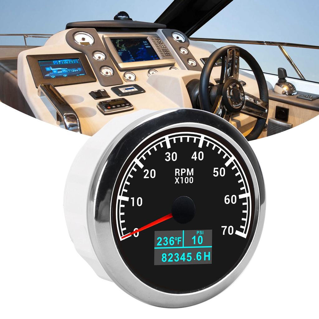 RPM Tachometer Gauge 3 In 1 Multifunctional Marine Accessory for Automobile Boats 9?32V DCBlack