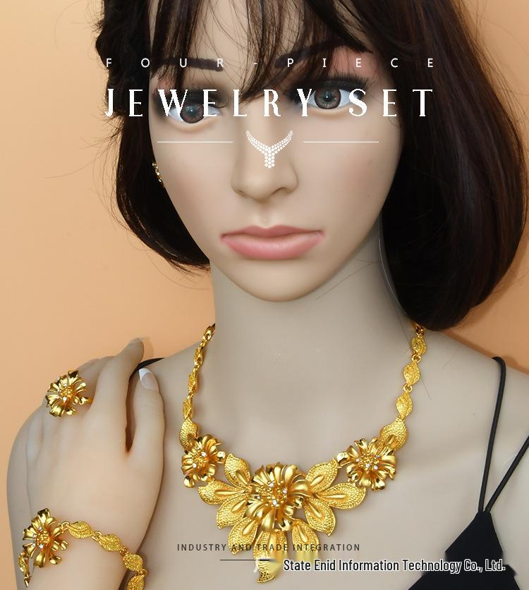 Dubai 24K Gold Bridal Jewelry Set: Necklace, Ring, Earrings, Bracelet