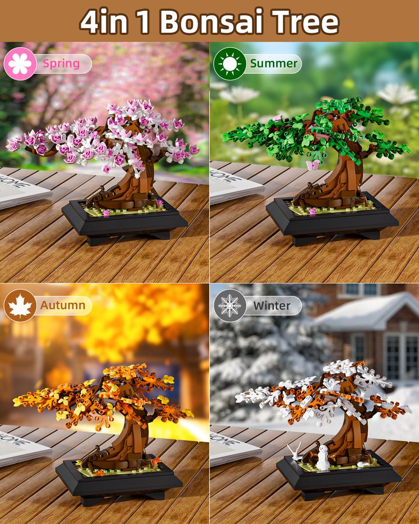 Gobricks MOC Vier Jahreszeiten Blumenbaum Bausteine Modell Frühling Sommer Herbst Winter Bonsai Baum Heimdekoration Bausteine Spielzeug