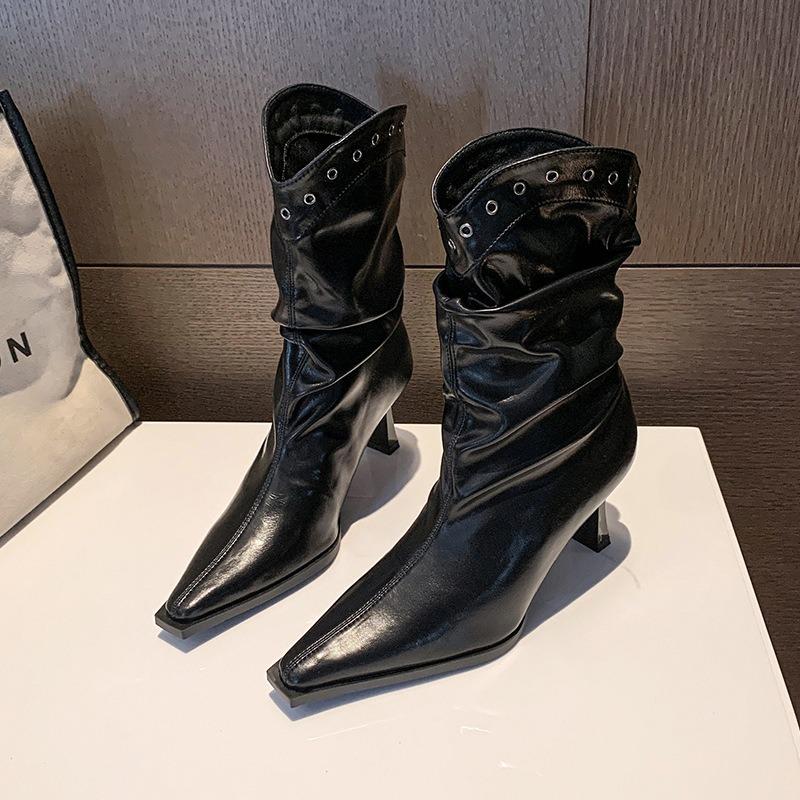 Fashion Designer Stiletto Western Cowboy Women's Ankle Boots Autumn Winter Soft Soled Lady Chelsea Boots Fashion Thin Heel Shoes Female