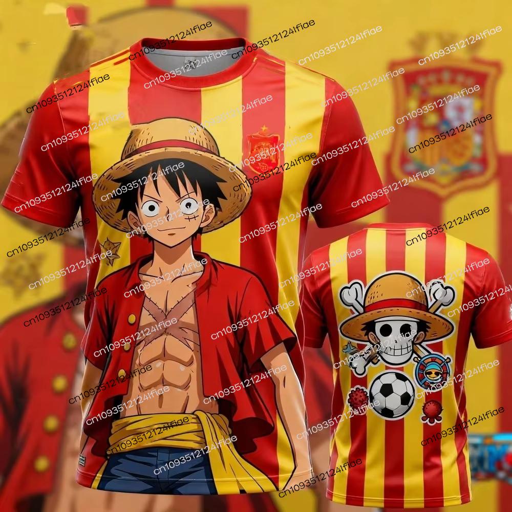 2026 New Arrival One Piece Luffy Spain Special Edition Football Quick-Drying T-Shirt Mens Casual Wear Anime Football Fan T-Shirt