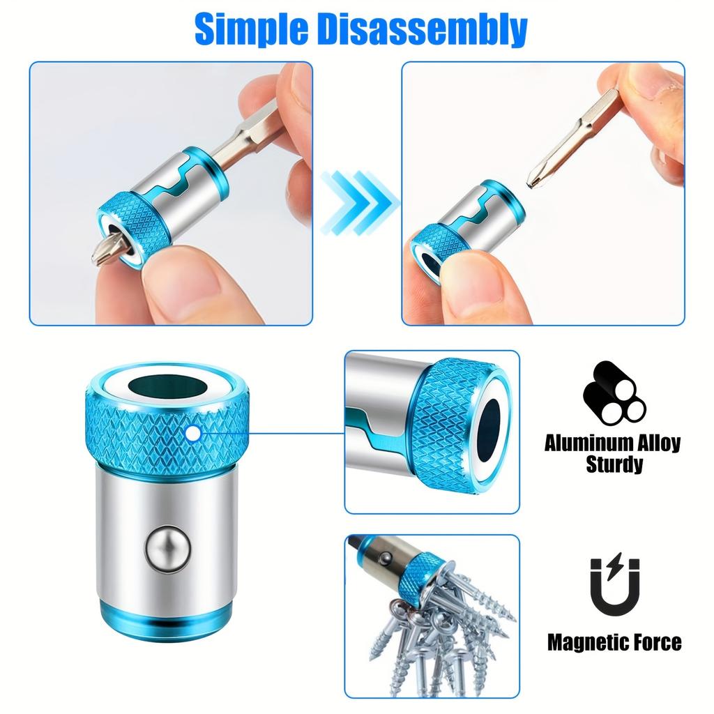 6pcs Magnetic Bit Holder Set, Non-Slip Magnetic Screw Ring Bits, Alloy Electromagnetic Rings, for 1/4" Hex Screwdriver & Power Bits