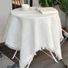 Multi-purpose Garden Table Cloth Waffle Texture White Round Table Tablecloth Solid Color Tassel Dinner Tea Table Covers Coffee